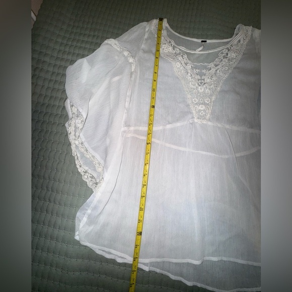 Free People Sheer Lace Boho Blouse with crocheted trim. Cream Size L. VGUC - Picture 5 of 11